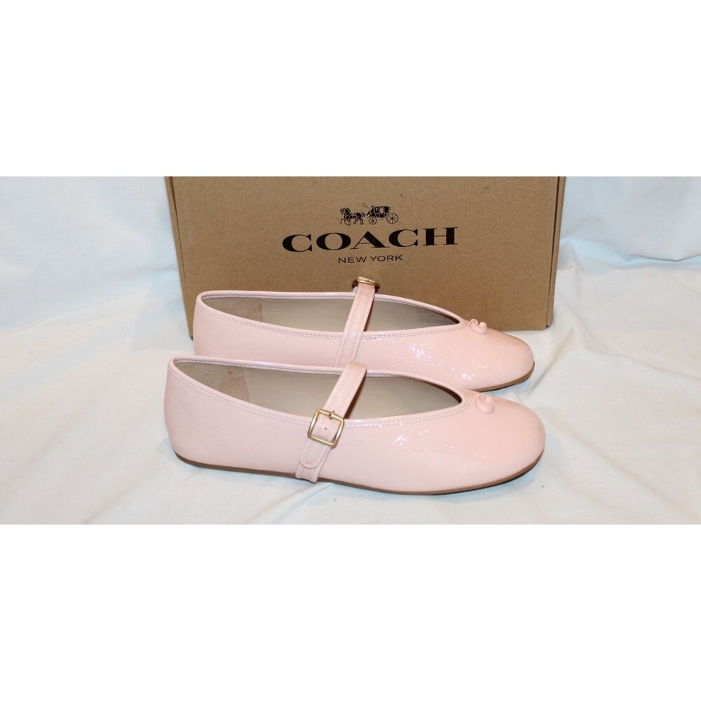 Coach Women's Crinkled Leather Mary Jane Ballet Flats Pink NEW SZ 8.5